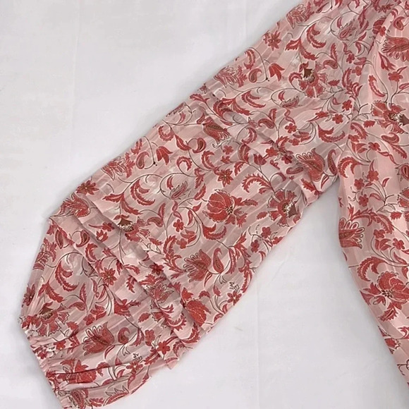 FATE New Ruffle Tie V-Neck Print Semi-Sheer Long Sleeve Bodysuit Size Small - Picture 7 of 10